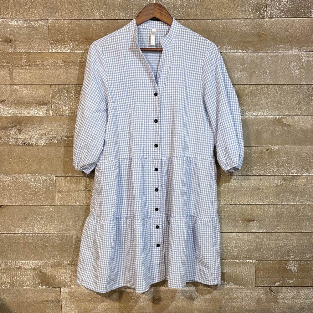 beachlunchlounge Light Blue Gingham Long Sleeve Dress